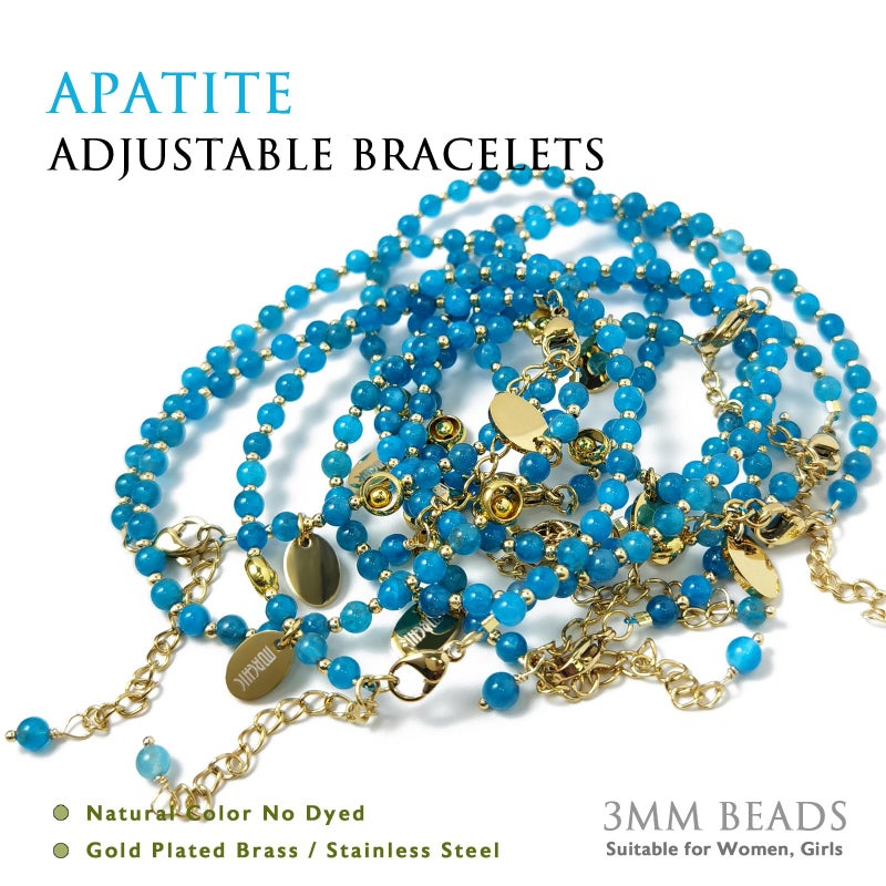 Morchic 3mm Blue Apatite Tiny Beads Bracelet for Women, Adjustable 7.1" Dainty Handmade Energy Gem Jewelry, Birthday Gift - Image 3